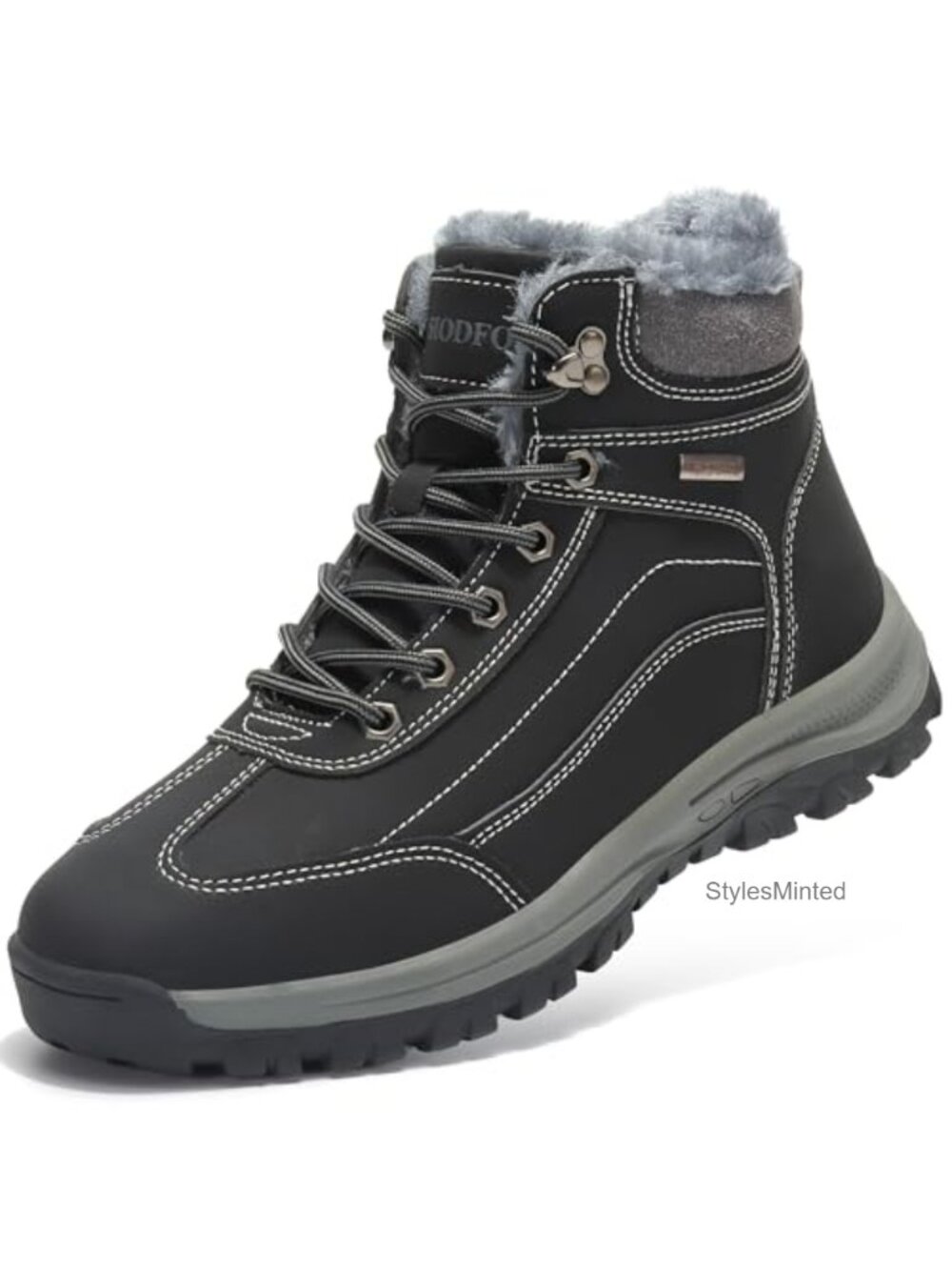 Waterproof PU Leather Snow Boots Faux Fur Lined Winter Hiking
